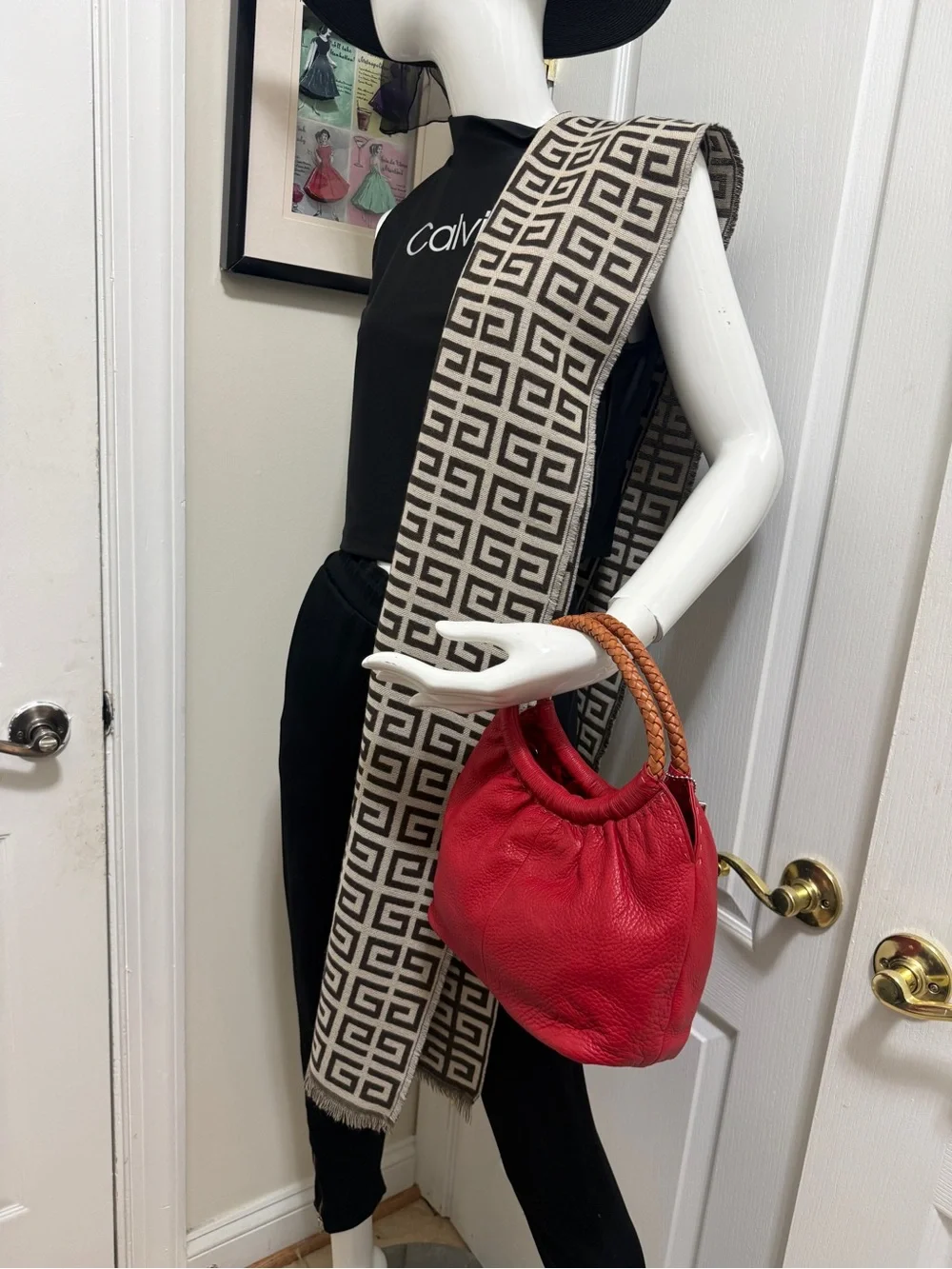 Fossil Red Leather Handbag with Braided Handles